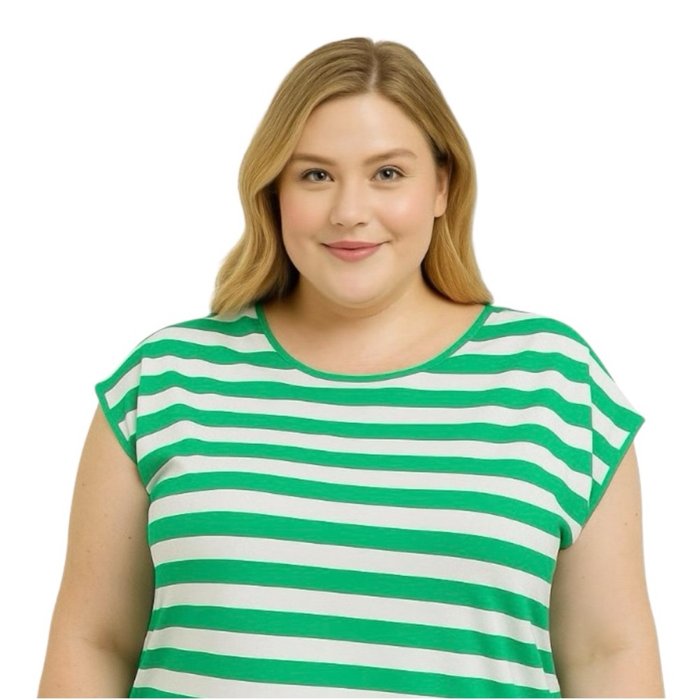 Green and White Striped cap sleeve Shirt plus size 2x women